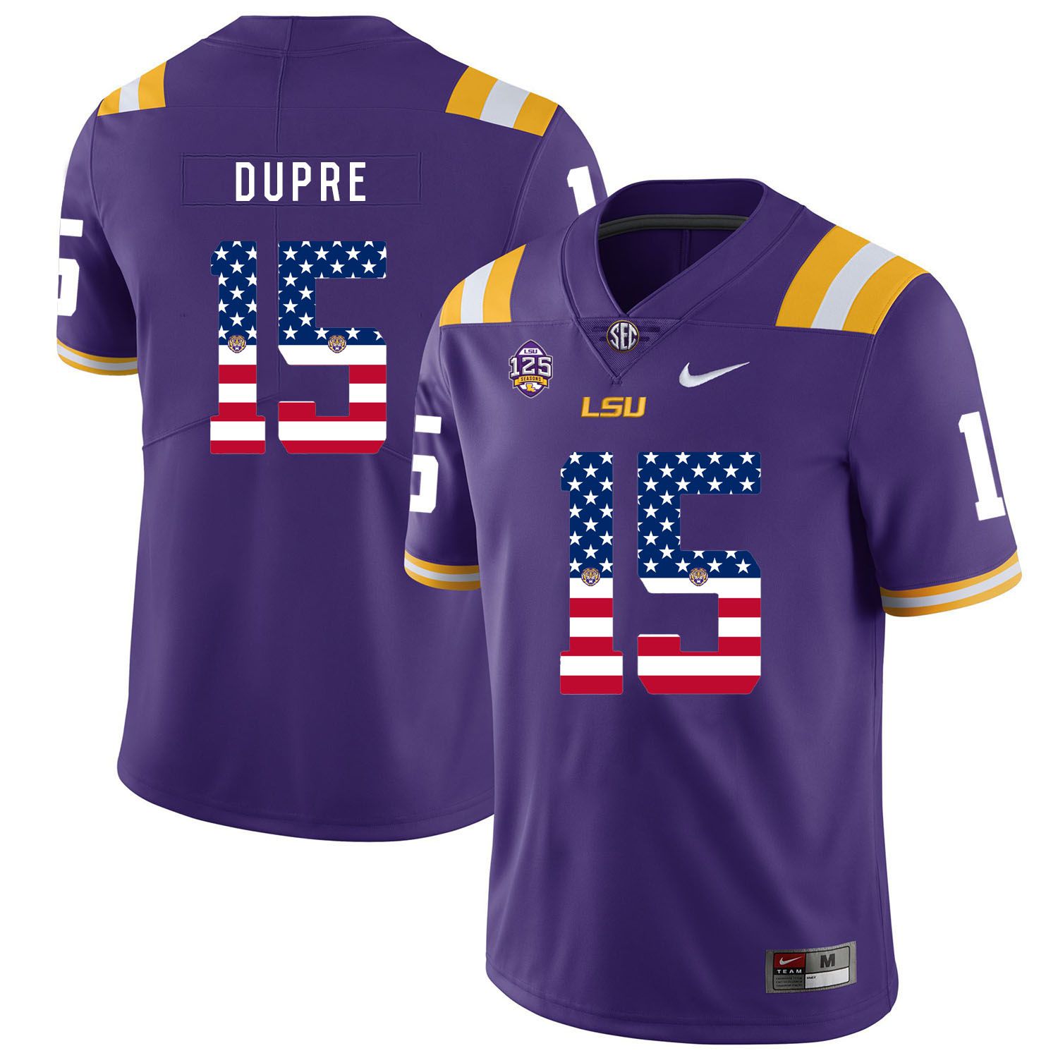 Men LSU Tigers #15 Dupre Purple Flag Customized NCAA Jerseys->customized ncaa jersey->Custom Jersey